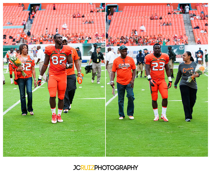 #23, Eduardo Clements, runs out for Senior Day at the University of Miami vs. University of Virginia game.