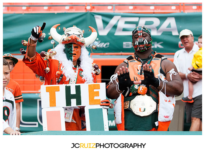University of Miami fans show their team spirit prior to the game