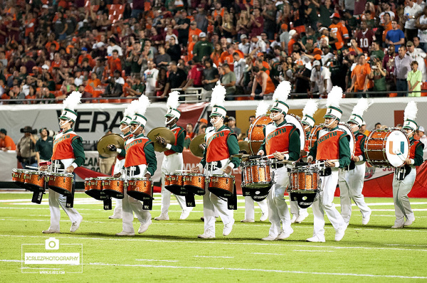 Miami Hurricanes Marching Band lead the pre-game ceremony