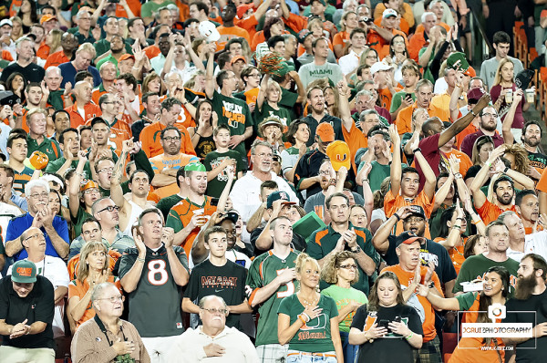 Miami Hurricanes fans show their support for the National Anthem