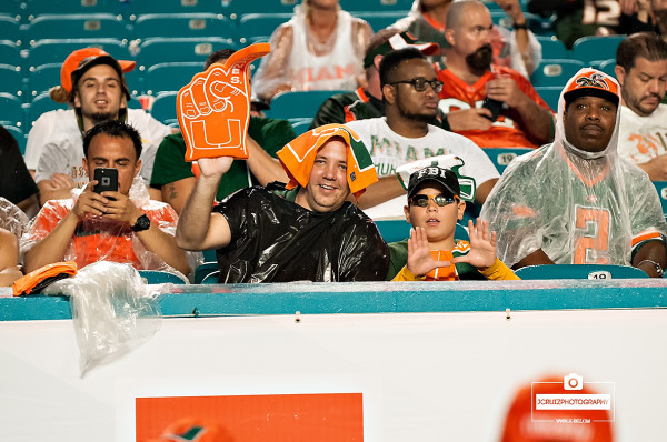 miami hurricane fans in the rain