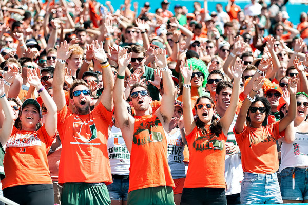 The Miami Hurricanes student section gets ready for kickoff