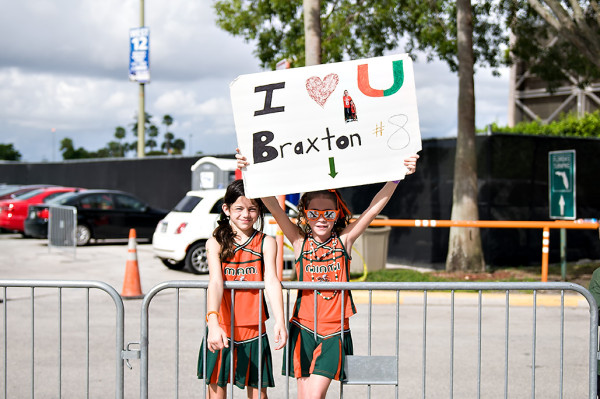 A young fan shows her love for Braxton Berrios