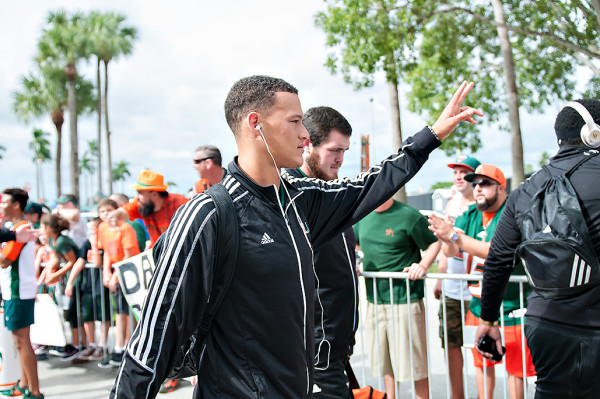 Hurricanes QB, Brad Kaaya, acknowledges the crowd