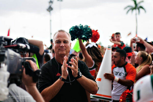 Head Coach Mark Richt greets fans at the Canes Walk