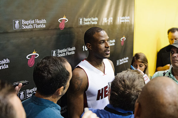 Dion Waiters is surrounded by media