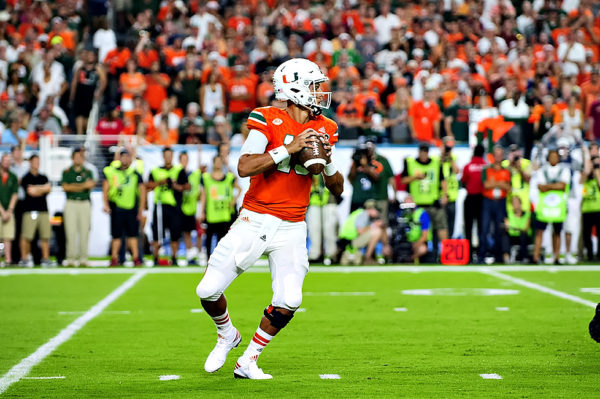 Miami Hurricanes QB, Brad Kaaya, looks downfield