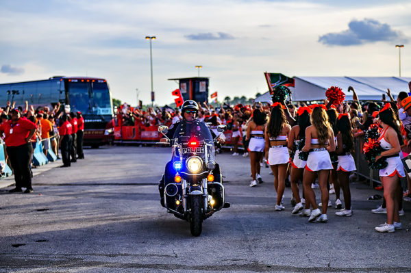 The Florida State team buses get a police escort