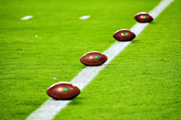 Footballs lined up prior to warmups