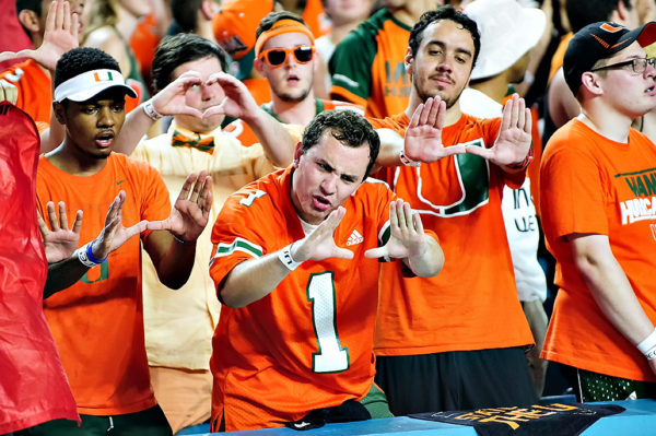 Hurricanes fans get excited for the camera crews