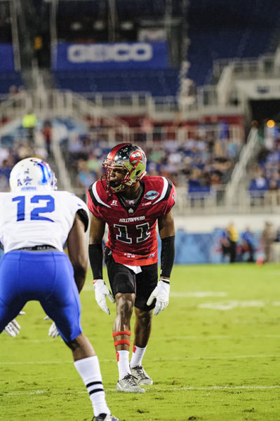 Lucky Jackson, Western Kentucky WR, lines up ready for the snap