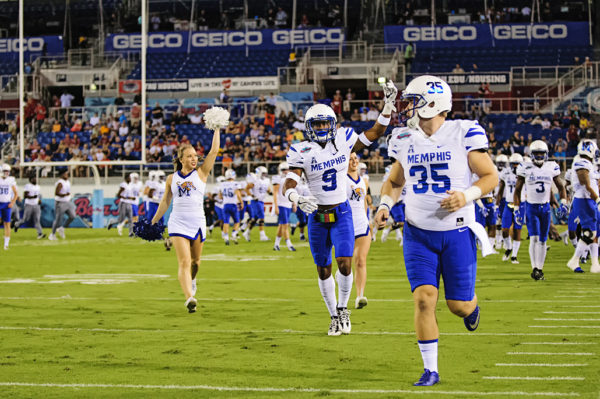 Memphis Tigers run onto the field prior to the game