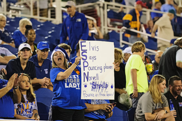 Memphis Tigers fan holding a sign for ESPN