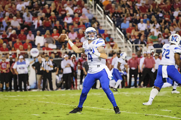 Riley Ferguson looks to throw a ball to his receiver