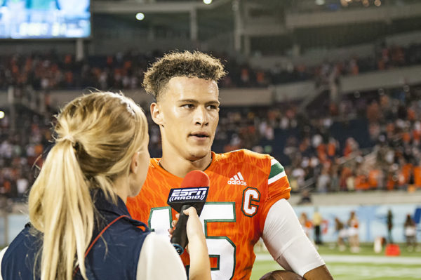 Brad Kaaya gives an interview to ESPN Radio after the win