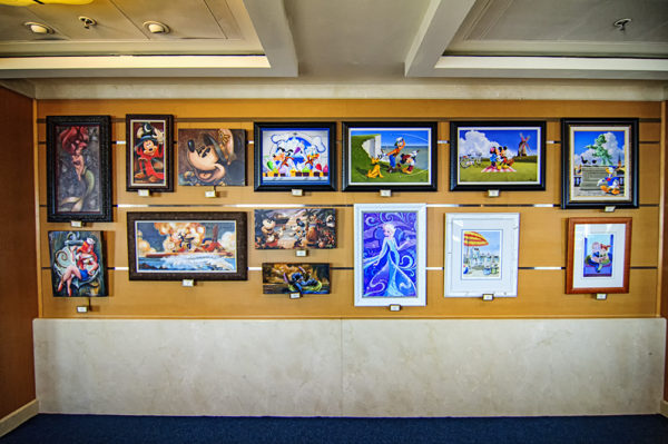 The Disney Magic is adorned with memorabilia and other Disney art work