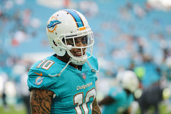 Dolphins WR #10, Kenny Stills, smiles during warm ups