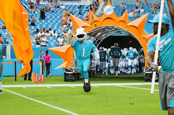 TD leads the Miami Dolphins onto the field