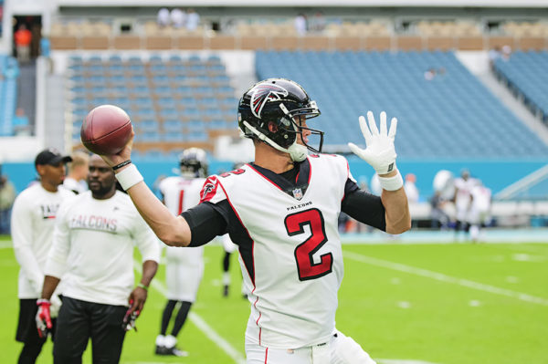 Matt Ryan warms up before the game against the Miami Dolphins