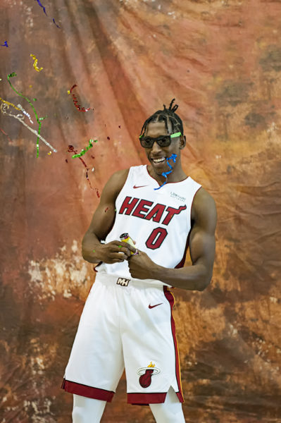 Miami Heat guard, Josh Richardson, pops a little celebration into his portrait for ESPN