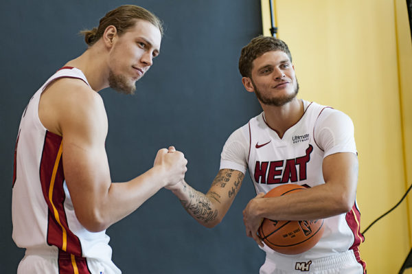 Kelly Olynyk and Tyler Johnson joke around during their photoshoot