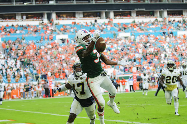 Michael Harley (3) lets a touchdown pass slip through his fingers