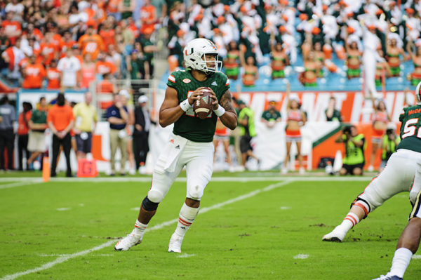 Malik Rosier looks down field for an open receiver