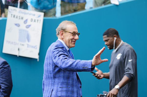 Miami Dolphins owner, Stephen Ross, waves to fans