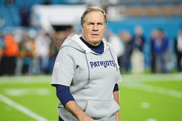 Patriots head coach Bill Belichick was looking happy before the game