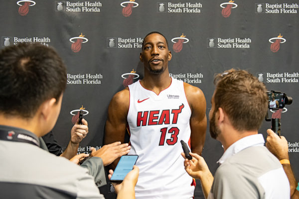 Bam Adebayo talks to the media