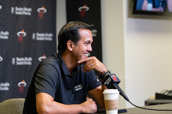 Heat coach Erik Spoelstra was all smiles on heat media day