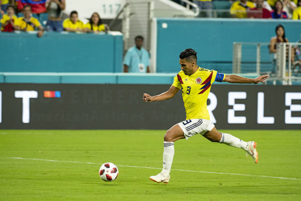 Falcao advances the ball against Venezuela