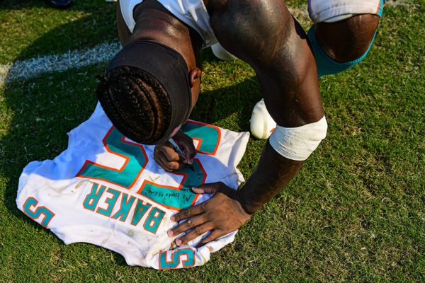 Miami Dolphins linebacker Jerome Baker (55)