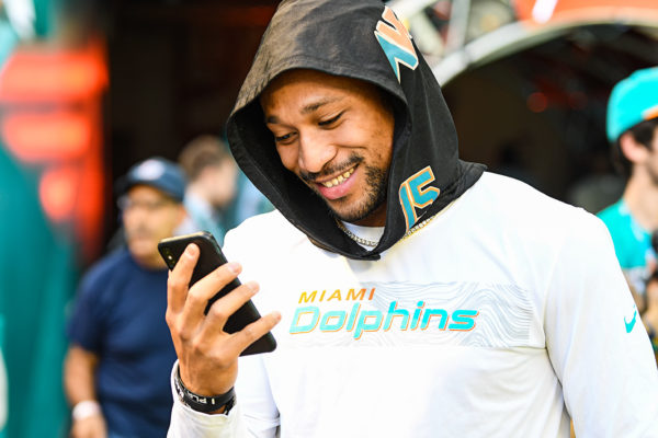 Miami Dolphins wide receiver Albert Wilson (15) talks on face time