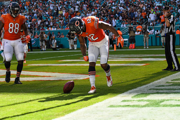 Chicago Bears wide receiver Allen Robinson (12) spins the ball in celebration