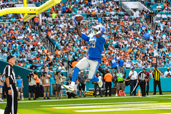 Detroit Lions running back LeGarrette Blount (29) celebrates his touchdown