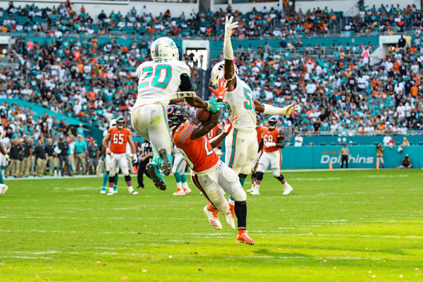 Miami Dolphins free safety Reshad Jones (20) tries to intercept the pass