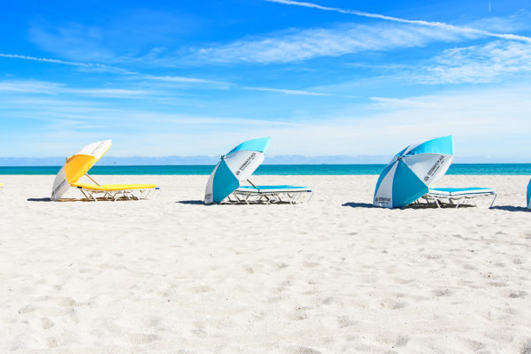 beach chairs and umbrellas