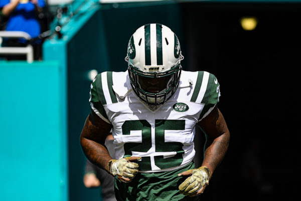 New York Jets running back Elijah McGuire (25) comes out for warmups