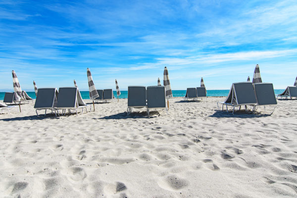 Miami Beach beach chairs and umbrellas