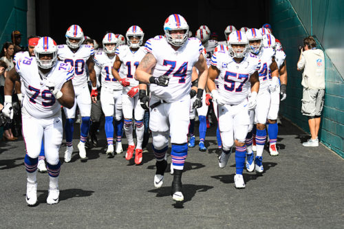 Buffalo Bills offensive guard Jeremiah Sirles (74) leads the team out