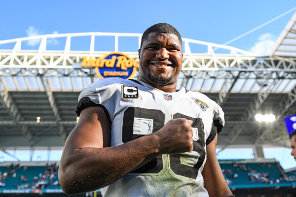 Jacksonville Jaguars defensive end Calais Campbell (93) was all smiles after the win