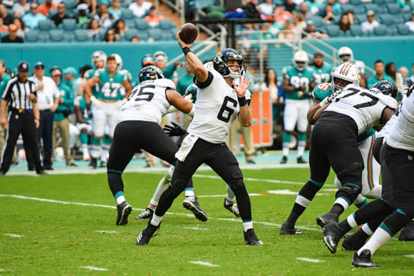 Jacksonville Jaguars quarterback Cody Kessler (6) throws a pass