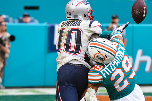 just a little pass interference from Miami Dolphins free safety Minkah Fitzpatrick (29)