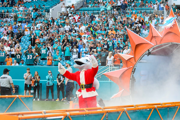 Miami Dolphins mascot TD runs out dressed as Santa