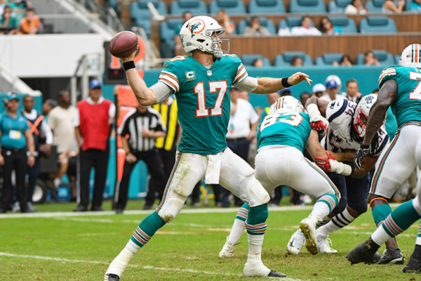 Miami Dolphins quarterback Ryan Tannehill (17) throws a pass