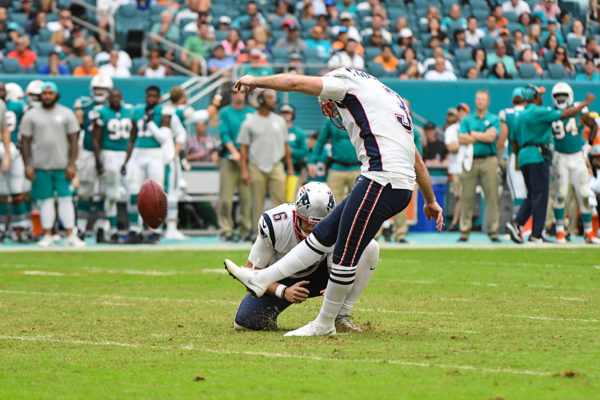 New England Patriots kicker Stephen Gostkowski (3) kicks a field goal