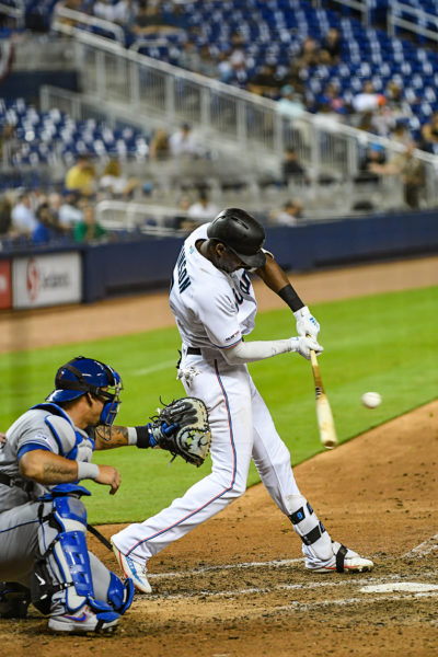 Miami Marlins center fielder Lewis Brinson #9