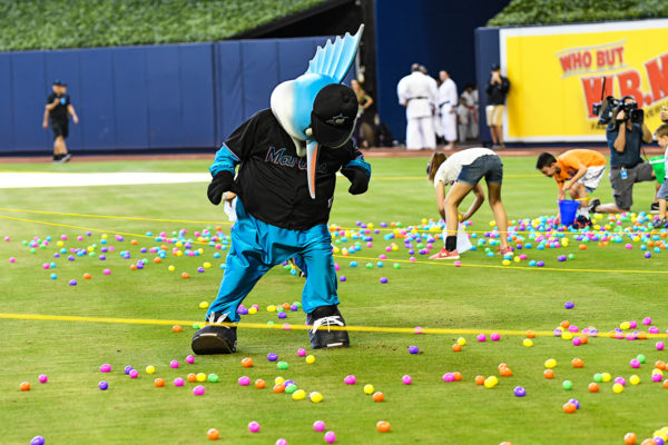 Billy the Marlin during the Easter Egg hunt