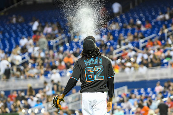 Miami Marlins starting pitcher Jose Urena #62